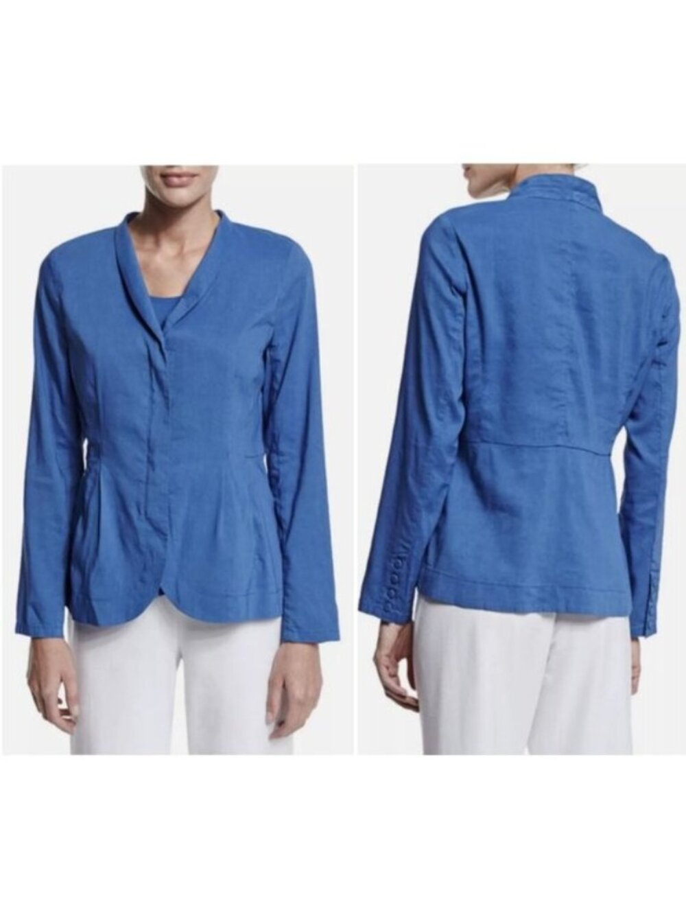Eileen Fisher Shawl-Collar Peplum Jacket in Blue - S